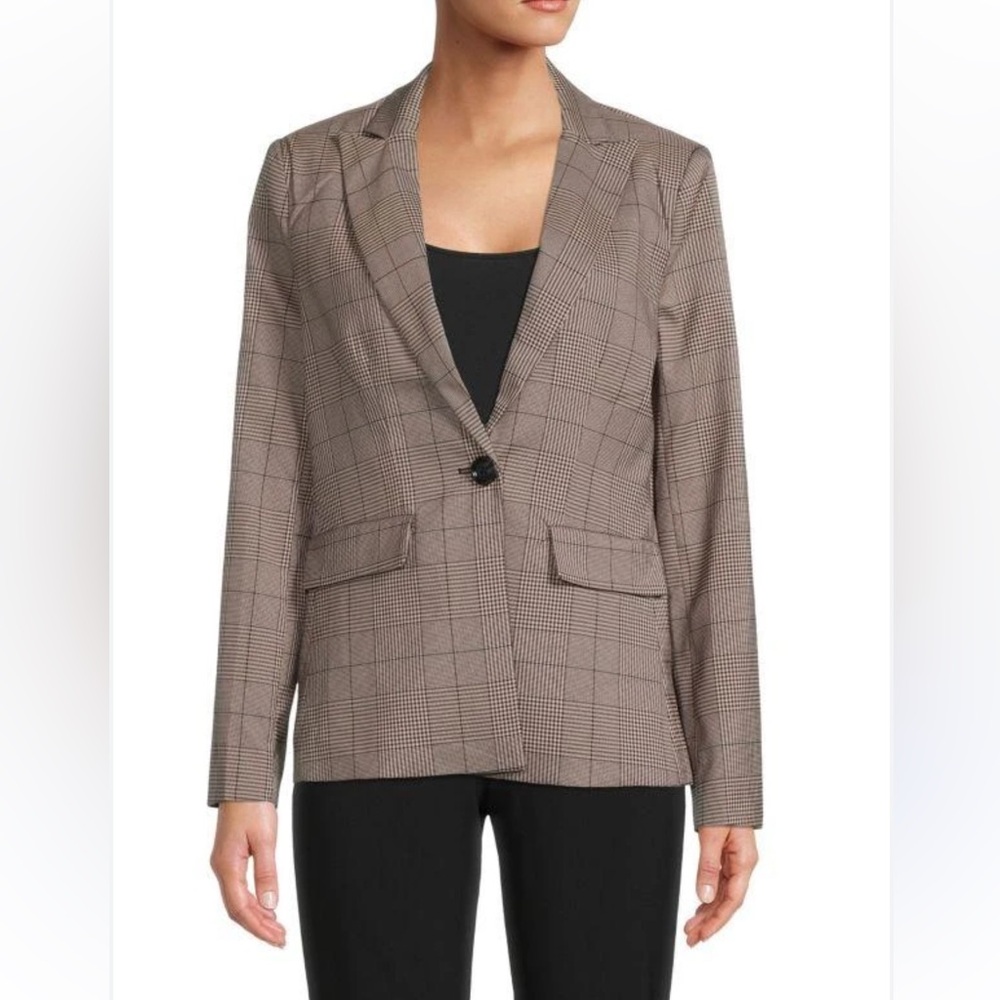 Central Park‎ West Womens Blazer M Plaid Single Button Lined Career Office